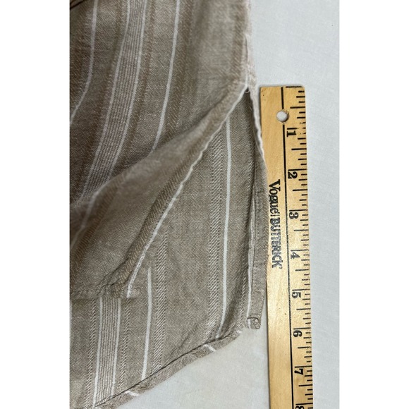 Susan Graver Button Up Blouse Tan White Large Linen Rayon - Picture 5 of 9